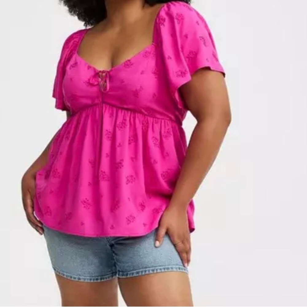 Torrid Fuchsia Blouse with Keyhole Back and Bow
